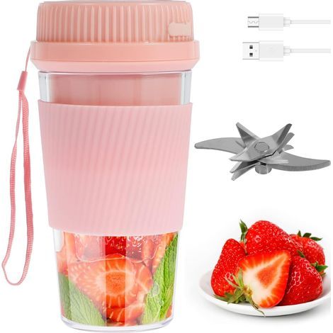 Extracteur de jus portable, gobelet de 300 ml, batterie 1500 mAh rechargeable par USB, arrêt automatique, idéal pour les voyages, le bureau, la salle de sport, la cuisine et les aliments pour bébés (1 (1/5)