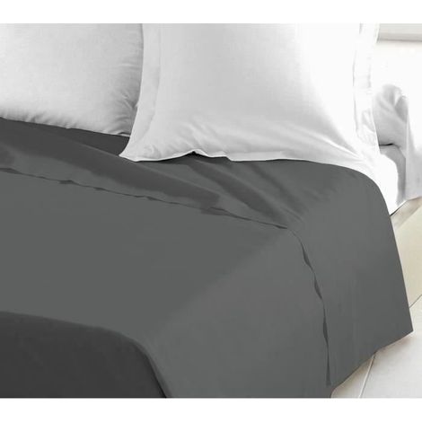 LOVELY HOME Drap Plat 100% coton 180x290 cm gris fonce