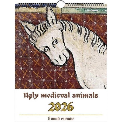 1 pieza de divertidos animales medievales feos Calendario 2026 Pintura de caballo medieval Calendario de pared diario Semanal Mensual Herramienta de gestión del tiempo (1/3)