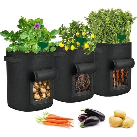 7 Gallons Sac à Plantes en Tissu Non tissé 3 Packs Sacs de Culture avec Fenêtre et Poignées en scratch pour Pommes de (1/4)