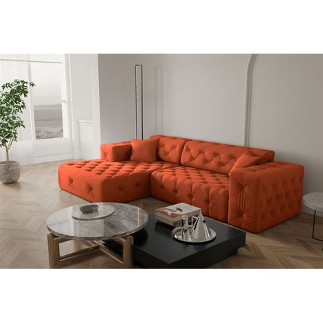 Ecksofa Designersofa CHANTAL in Stoff Opera Velvet Orange Ottomane Links (1/5)
