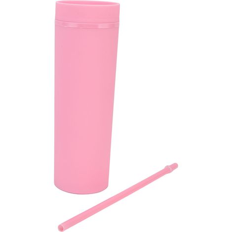 Gobelet en plastique opaque avec couvercle, forme cylindrique, léger et sûr, réutilisable pour la salle de sport - Rose (1/5)