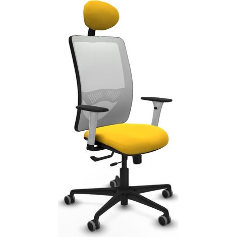 Bürostuhl piqueras y crespo Zulema gelbes Kunstleder weißes Mesh (1/2)