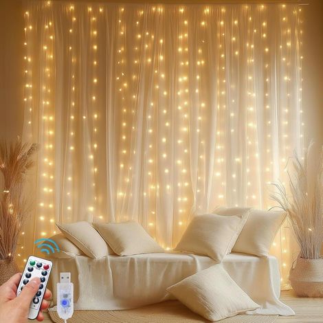 Guirlandes lumineuses Noël Extérieur, Rideau Lumineux Extérieure et Intérieur 3m x 2 m, 8 Modes Étanche Guirlande Rideau Lumineuse pour Noël Décor Mural Fenêtre Mariage Fête Anniversaire
