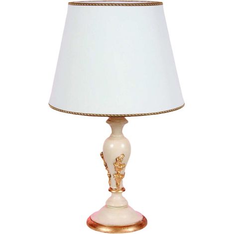 Lumetto In Legno Classico Crema Oro Con Paralume 1 Luce Pavoncelle