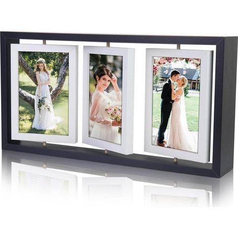Cadre photo rotatif 10x15cm noir et blanc pour 6 photos, MDF (1/5)
