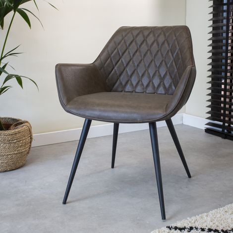 Chaise de salle à manger industrielle Taupe Cara en simili cuir - (1/5)