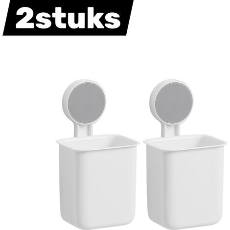 Lot de 2 - Porte-brosse à dents mural - Fixation sans perçage - Support multifonctionnel pour salle de bain - Style moderne - Blanc (1/5)