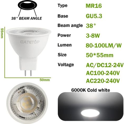 Lampes de croissance pour plantes (38 degrés 6000K, AC100-240V, 3w)10PCS Ampoule LED MR16 Spot GU5.3 Lampada Bombillas Spot Light (1/5)