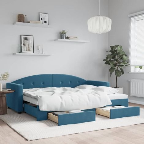 Lit de jour avec gigogne et tiroirs-Canapé-lit avec Rangement sans matelas bleu 80x200 cm 618844 (1/5)