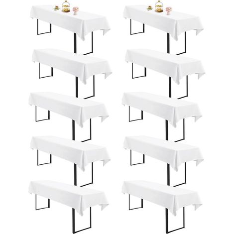 Biertischdecken 10er Set Weiß 260x110 cm Rechteckig Waschbar Polyester für Biergarnituren