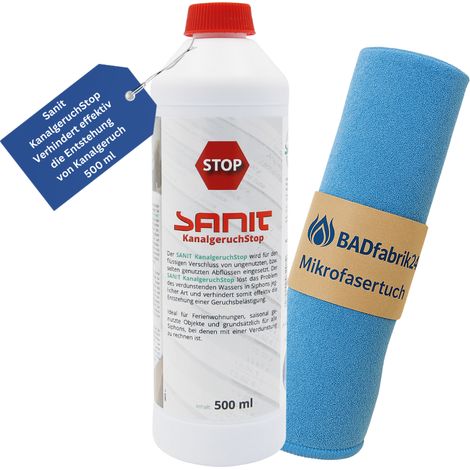 BADfabrik24 SANIT KanalgeruchStop 500 ml Flasche 3208 + Mikrofasertuch
