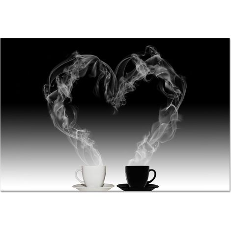CRÉDENCE DE CUISINE Café - Coeur - Noir et blanc - Tasses 90x60 (1/5)
