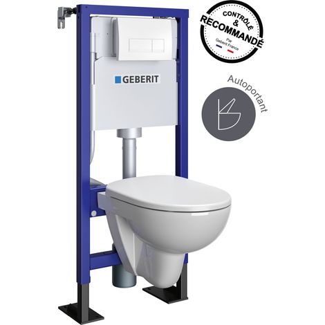 Geberit – Pack bâti-support autoportant Duofix pour WC suspendu Rimfree 112 cm – Réservoir encastré 3/6 L – Abattant à fermeture ralentie