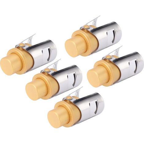Lot de 5 bouchons à champagne dorés en acier inoxydable réutilisables, pour bouteilles de champagne. (1/5)