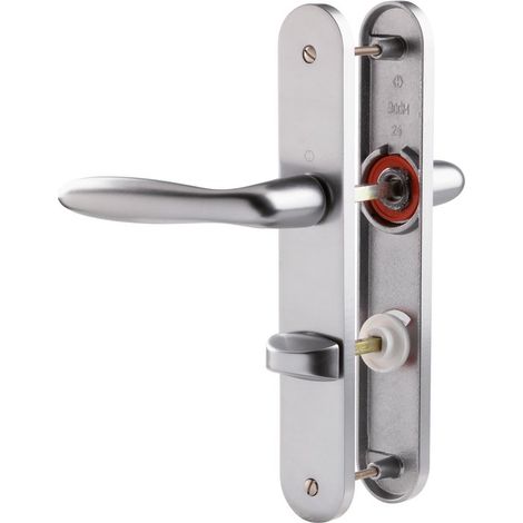 Ensemble sur grande plaque en aluminium anodisé Ton aluminium aspect inox - Carré 7 mm - VERONA condamnation avec voyant - HOPPE FRANCE EURL (1/5)
