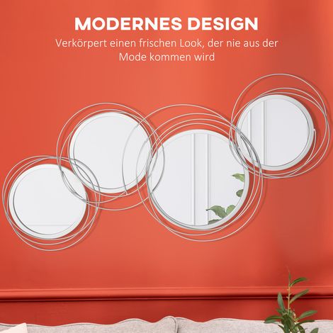 HOMCOM Lot de 3 miroirs pour décoration murale, décoration murale avec 4 miroirs ronds, décoration de salon, miroir mural, miroir de couloir, œuvre d'art murale pour salon, chambre, métal, argent (1/5)