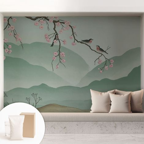 Papier peint intissé avec imprimé pour intérieur moderne application facile a motif - Colle incluse gratuite Sérénade japonaise 208x146 cm (1/5)