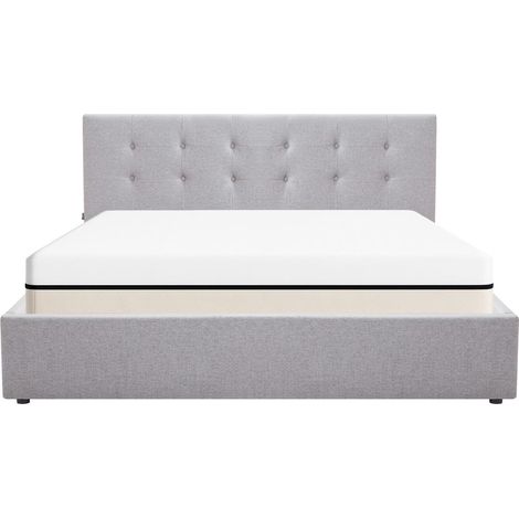 Ensemble Lit coffre adulte 180x200cm avec tête de lit en tissu gris - Tina + Matelas ressorts ensachés - Spring Elite (1/5)