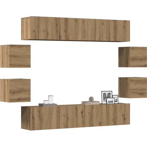 8-tlg. TV-Schrank-Set Wandmontage Artisan-Eiche Holzwerkstoff