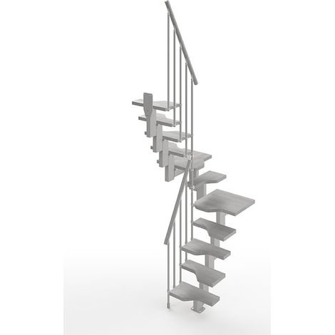 Matisère – Escalier quart tournant 14 marches – Hauteur réglable 3.01 à 3.57m – Largeur 61cm – Structure acier et marches béton – Montage facile