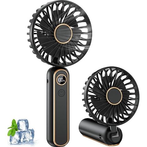 Mini Ventilateur Portable, USB Rechargeable Ventilateur a Main Silencieux avec 6 Vitesses, Affichage LCD, Usage Main, Bureau, Cou ou Pliable, Ventilateur Portatif pour Voyage, Bureau, Extérieur