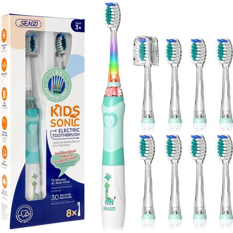 Children's Electric Toothbrush with LED and 8 Extra Soft Heads, 2 Minutes Timer for Children Over 3 Years and Above (1/5)