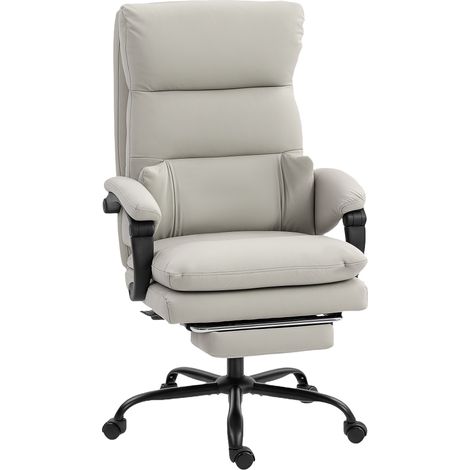 Chaise de bureau réglable en hauteur avec soutien lombaire, accoudoirs et repose-pieds, en similicuir gris clair (1/5)