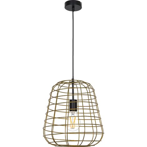Lampe de plafond suspension déco métal doré E27 compatible LED (1/3)