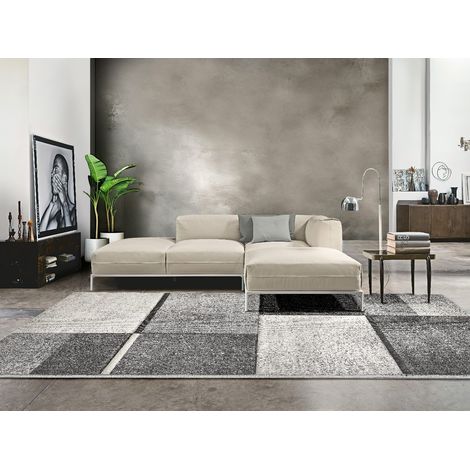 Tappeto salotto arredo casa FUNNY 87071 grigio pelo morbido resistente geometrico a quadri cm.140x200 (1/3)