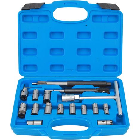 Injecteur Siège Fraisage Ensemble 17 Pcs en Acier Au Carbone Alésoir De Nettoyage Démonter Outil Kit avec Heavy Duty Cas pour (1/5)
