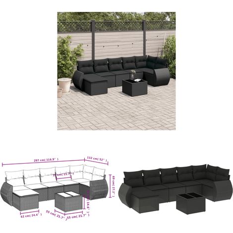 Salon de jardin 8 pcs avec coussins noir résine tressée - Ensemble Salon De Jardin - Mobilier De Jardin - Salon D'extérieur - Résine Tressée - Rotin Synthétique - Home & Living (1/3)
