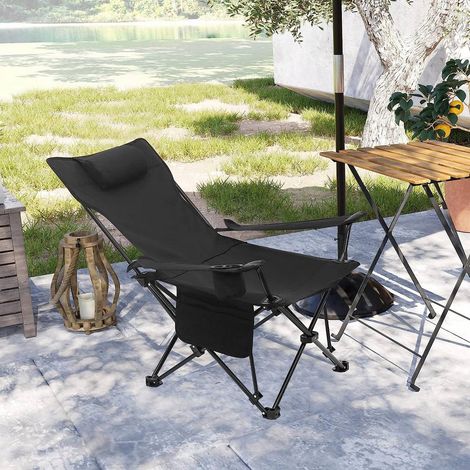 WOLTU 2er Set Klappbarer Campingstuhl Leichter Angelstuhl mit Lehne Getränkehalter schwarz