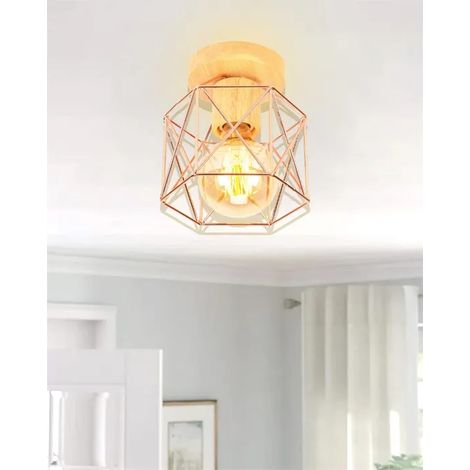 Moderne Plafonnier Cage Carré,Lampe Plafonnier Retro Abat-jour Fer E27 Lustre Industrielle pour Salon Chambre (1/5)