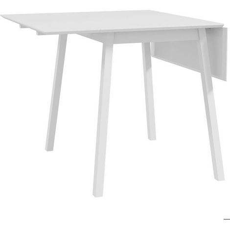 Table de cuisine 110x90, plateau rabattable Table salle à manger, structure pin massif, finition laquée blanche, gain de place (1/5)