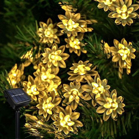 Guirlande lumineuse solaire de jardin, 7 mètres, 8 modes, 30 LED, étanche, motif lotus, convient pour les mariages, les fêtes, Noël, lumière chaude. (1/5)