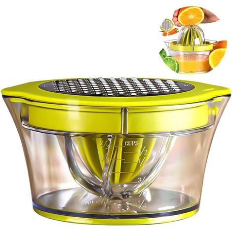 Presse-agrumes manuel multifonction, presse-agrumes 4 en 1 pour oranges, citrons, agrumes, avec 2 alésoirs, mesure gravée 400 ml (1/4)