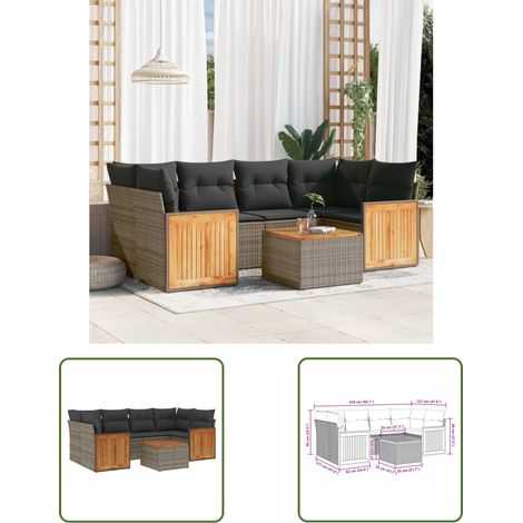 The Living Store 7-tlg. Garten-Sofagarnitur mit Kissen Grau Poly Rattan - Gartenmöbel - Esstisch - Lounge Set - Outdoor Möbel - Rattan Gartenmöbel (1/3)