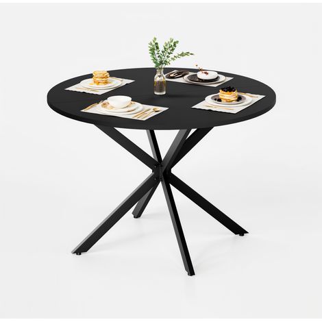 Table à manger ronde 120 cm noire avec pieds en X en métal, pour 4 à 6 personnes, style industriel pour cuisine, salle à manger ou home office - CHICFURN (1/5)