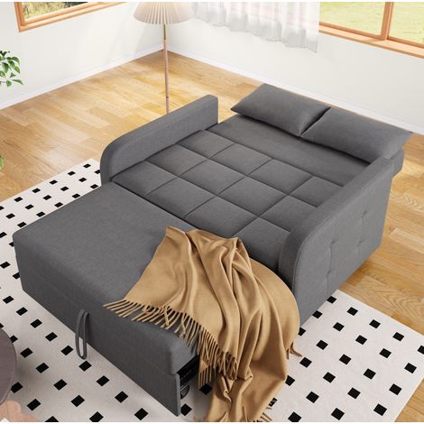 Canapé-lit convertible 127x75x94 cm en tissu lin gris, gain de place pour petit salon FloraGrace (1/5)