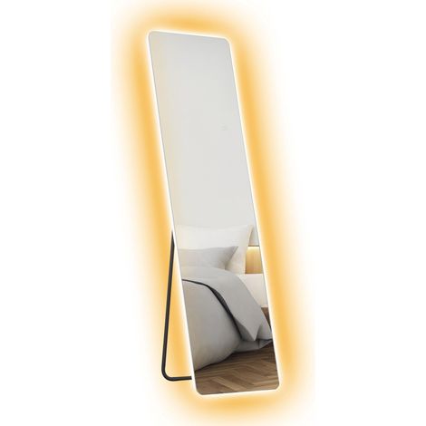 Miroir pleine longueur avec éclairage LED 150 x 40 cm, 3 couleurs d'éclairage et fonction mémoire, transparent