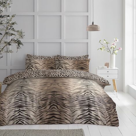Parure de lit réversible avec Housse de Couette imprimée, Douce et Confortable, Motif Animal - Marron (1/5)