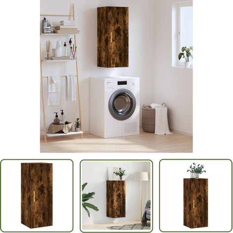 The Living Store Wandschrank Räuchereiche 34,5x34x90 cm - Hängeschrank - Wandschrank - Regal - Aufbewahrung - Holzschreibtisch (1/5)