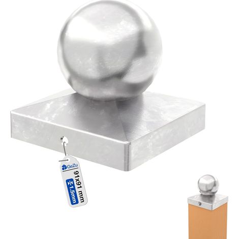 Capuchon de poteau acier inoxydable 91 x 91 mm – Boule décorative – Protection bois pour clôture – Chapeau de poteau boule – GeZu Impex (1/5)