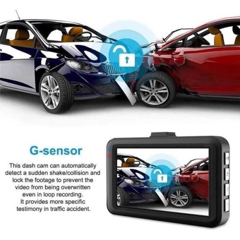 Dashcam Voiture Avant 720P 120 cran de 3 Pouces, Dashcam Voiture avec caméra HD, Détection de Mouvement, Mode Stationnement (1/4)