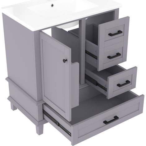 Mueble de baño de pie con lavabo cerámico integrado 76x46x83,5 cm MDF y madera gris HOMVRA (1/5)