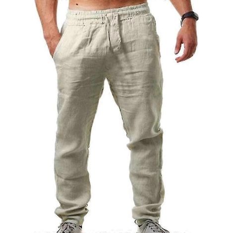 Sommerliche Herrenhose in Leinenoptik, locker geschnitten, ideal für Yoga, Urlaub und Strand-2XL-Khaki