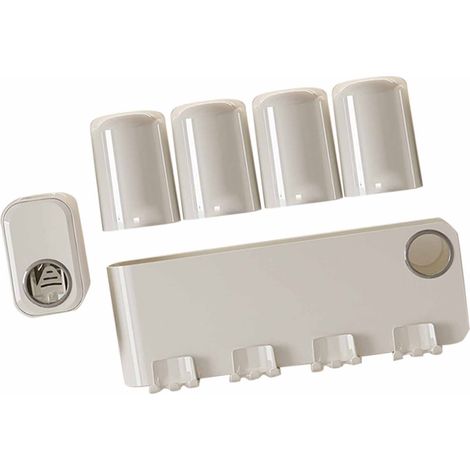 Porte-brosse à dents mural en plastique sans perçage, gain de place, avec presse-tube de dentifrice intégré pour lavabo, 4 compartiments (1/5)