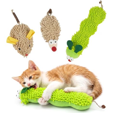 Jouet Interactif à l'herbe à Chat, 3 Pcs Chenille Coussin en Peluche (1/5)