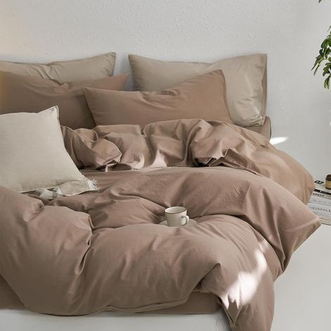 Housse de Couette 240x260 cm Marron Couleur Unie,en Microfibre (1/5)